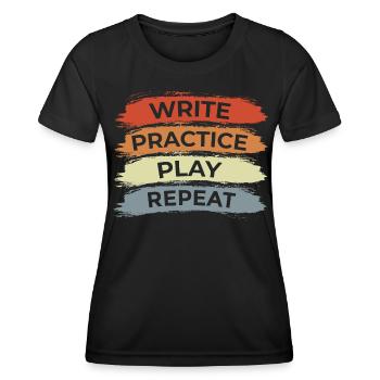 Ukulele Motivation Vintage Look - Frauen Funktions-T-Shirt - Schwarz - Vorne - AI Model Female 172 light (172cm)