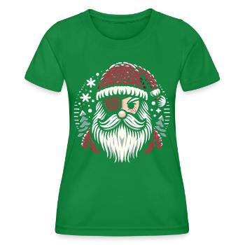 Santa Claus Knitting Pattern with Eye Patch - Women's Functional T-Shirt - kelly green - Front - AI Model Female 172 dark (172cm)