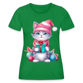 Christmas Cat Magic - Women's Functional T-Shirt - kelly green - Front - AI Model Female 172 dark (172cm)