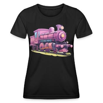 Lokomotive Comic Look - Frauen Funktions-T-Shirt - Schwarz - Vorne - AI Model Female 172 light (172cm)