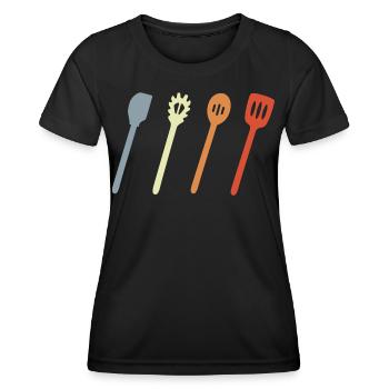 Kochlöffel Skizze - Frauen Funktions-T-Shirt - Schwarz - Vorne - AI Model Female 172 light (172cm)