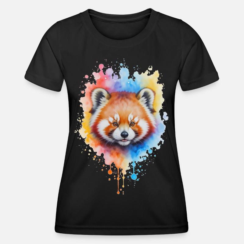 Red Panda Watercolor Splash - Women's Functional T-Shirt - black