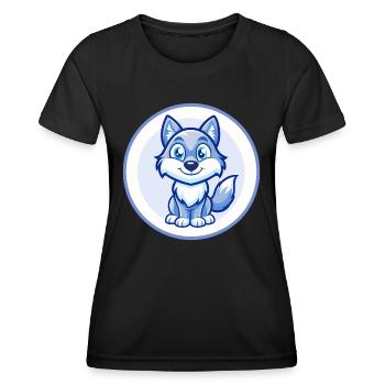 Wolf Blau Kawaii Cartoon Figur Clipart Haustier - Frauen Funktions-T-Shirt - Schwarz - Vorne - AI Model Female 172 light (172cm)