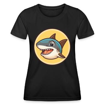 Hai Kawaii Cartoon Figur Tier Haustier Gesicht - Frauen Funktions-T-Shirt - Schwarz - Vorne - AI Model Female 172 light (172cm)