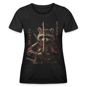 Waschbär Samurai Anime Cartoon Ninja Japan Schwert - Frauen Funktions-T-Shirt - Schwarz - Vorne - AI Model Female 172 light (172cm)