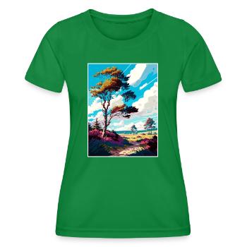 Ashdown Forest Travel Poster Postcard Painting - Women's Functional T-Shirt - kelly green - Front - AI Model Female 172 dark (172cm)