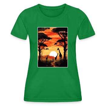 Africa Travel Poster Souvenir Postcard Painting - Women's Functional T-Shirt - kelly green - Front - AI Model Female 172 dark (172cm)