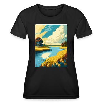 Norfolk Broads Nationalpark Reise Posterkarte - Frauen Funktions-T-Shirt - Schwarz - Vorne - AI Model Female 172 light (172cm)