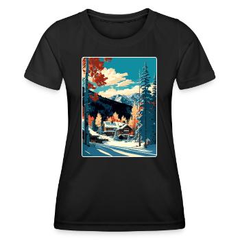 Aspen Ski Ski Voyage Affiche Peinture Souvenir WPA - T-shirt sport Femme - noir - Devant - AI Model Female 172 light (172cm)