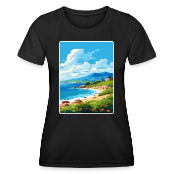 Péninsule de Mani Grèce Affiche de voyage Souvenir WPA - T-shirt sport Femme - noir - Devant - AI Model Female 172 light (172cm)