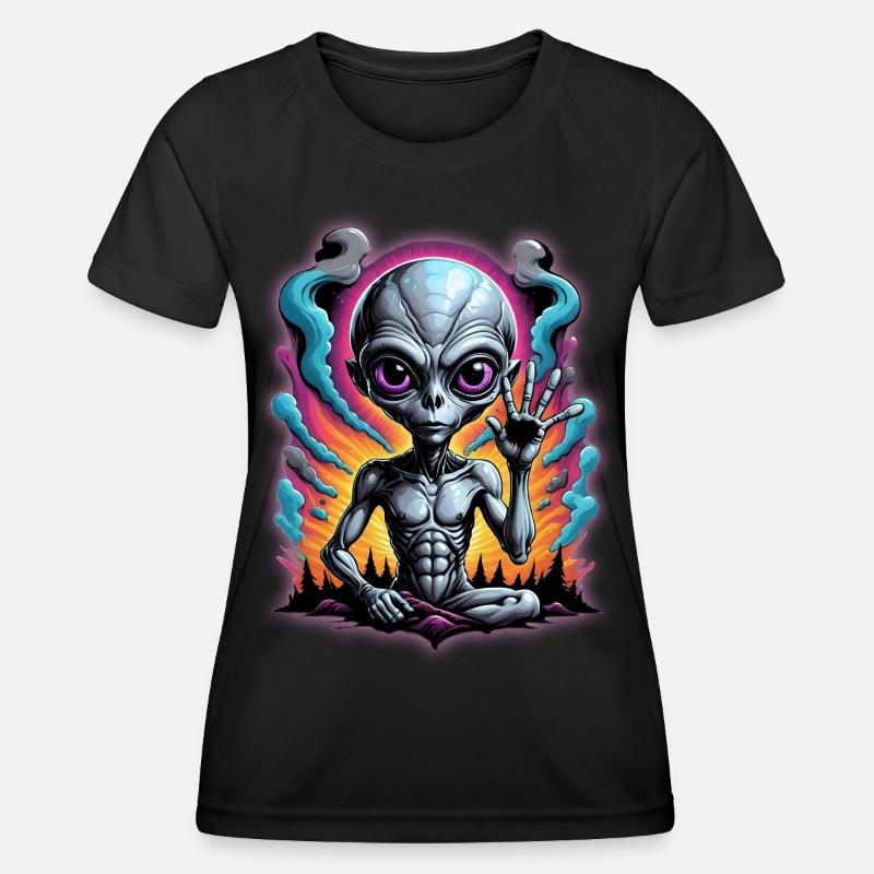 Cosmic Alien Meditation Artwork - Women's Functional T-Shirt - black
