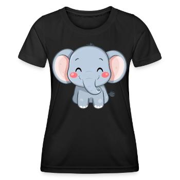 Niedlicher glücklicher Elefant - Entzückende Karikatur - Frauen Funktions-T-Shirt - Schwarz - Vorne - AI Model Female 172 light (172cm)