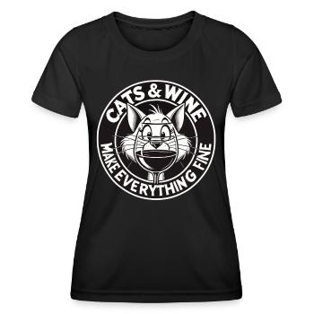 Katzen und Wein machen alles fein witzig Geschenk - Frauen Funktions-T-Shirt - Schwarz - Vorne - AI Model Female 172 light (172cm)
