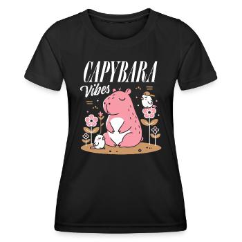 Ambiance détendue de Capybara - T-shirt sport Femme - noir - Devant - AI Model Female 172 light (172cm)