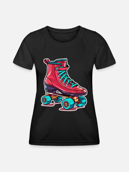 Rollerskates Grafik - Frauen Funktions-T-Shirt - Schwarz