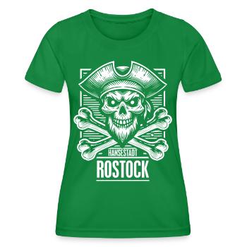 Hansestadt Rostock Pirat Totenkopf - Frauen Funktions-T-Shirt - Kelly Green - Vorne - AI Model Female 172 dark (172cm)