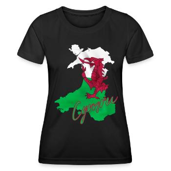 Flagge von Wales, walisischer Stolz - Frauen Funktions-T-Shirt - Schwarz - Vorne - AI Model Female 172 light (172cm)