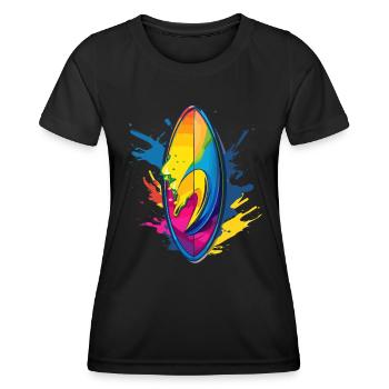 Surfbrett Farbklecks - Frauen Funktions-T-Shirt - Schwarz - Vorne - AI Model Female 172 light (172cm)