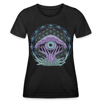 Mushroom Eye Portal | Psychedelic Vision Art - Women's Functional T-Shirt - black - Front - AI Model Female 172 light (172cm)