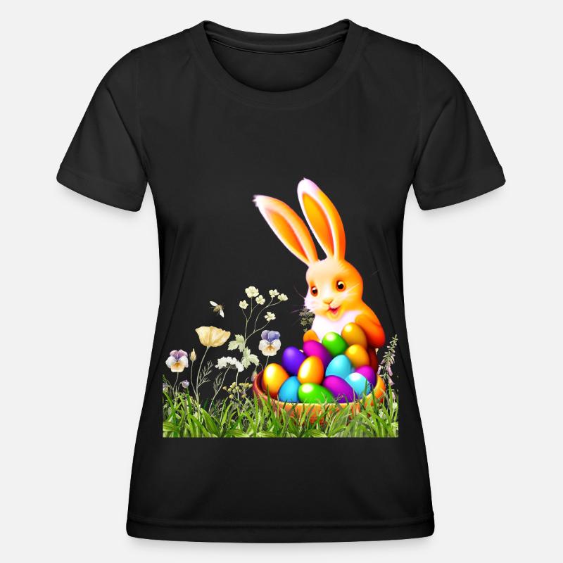 Easter bunny with colorful eggs - Women's Functional T-Shirt - black