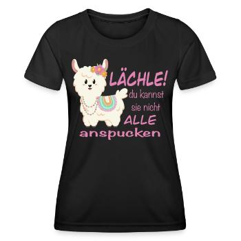 Lama Lächle! lustiger Spruch - Frauen Funktions-T-Shirt - Schwarz - Vorne - AI Model Female 172 light (172cm)