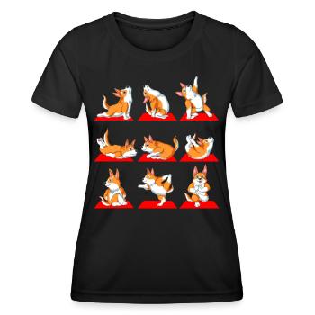 Corgi Yoga Abenteuer – Verspielte Welpenkunst - Frauen Funktions-T-Shirt - Schwarz - Vorne - AI Model Female 172 light (172cm)