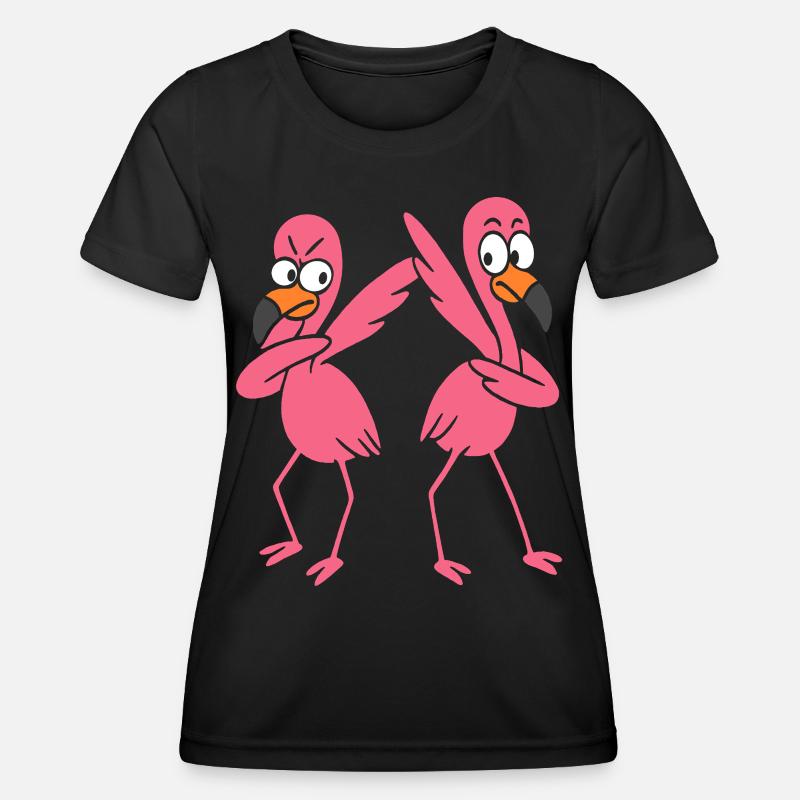 Two funny dancing flamingos, dabbing giraffes - Women's Functional T-Shirt - black