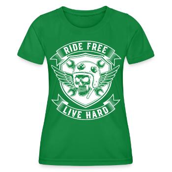 Biker Design - Ride Free Live Hard - Women's Functional T-Shirt - kelly green - Front - AI Model Female 172 dark (172cm)