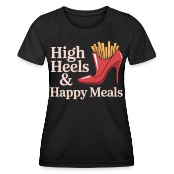 Lustiges Pommes High Heel T-Shirt - Frauen Funktions-T-Shirt - Schwarz - Vorne - AI Model Female 172 light (172cm)