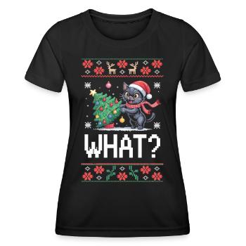 rolig ful jultröja katt skjorta - Funktions-T-shirt dam - svart - Fram - AI Model Female 172 light (172cm)