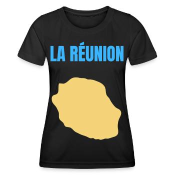 T-Shirt mit goldener Karte auf der Insel La Réunion - Frauen Funktions-T-Shirt - Schwarz - Vorne - AI Model Female 172 light (172cm)