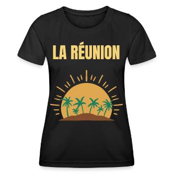 La Réunion T-Shirt Sonne und Palmen - Frauen Funktions-T-Shirt - Schwarz - Vorne - AI Model Female 172 light (172cm)