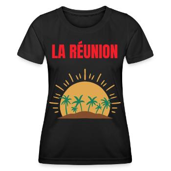 La Réunion T-Shirt Sonne und Palmen - Frauen Funktions-T-Shirt - Schwarz - Vorne - AI Model Female 172 light (172cm)