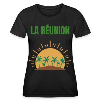 La Réunion T-Shirt Sonne und Palmen - Frauen Funktions-T-Shirt - Schwarz - Vorne - AI Model Female 172 light (172cm)