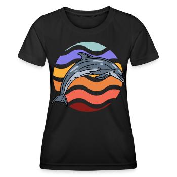 Dolphin in wave pattern - Women's Functional T-Shirt - black - Front - AI Model Female 172 light (172cm)