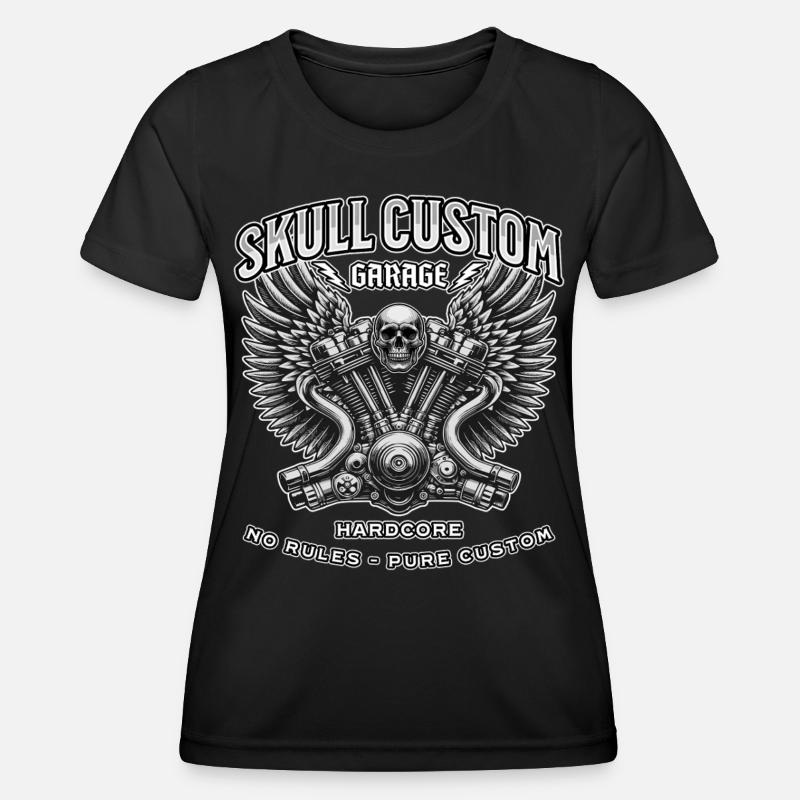 Skull Custom Garage – Biker & Screwdriver Design - Women's Functional T-Shirt - black