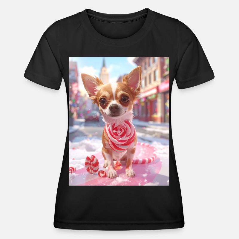 Candy Pup with Candy Cane - Women's Functional T-Shirt - black