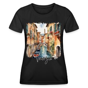 Aquarelle de Venise, j’adore Venise - T-shirt sport Femme - noir - Devant - AI Model Female 172 light (172cm)