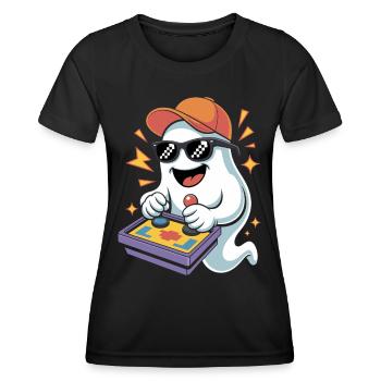 Retro Gamer Halloween Geist - Frauen Funktions-T-Shirt - Schwarz - Vorne - AI Model Female 172 light (172cm)
