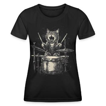 Cat Drums Batteur Rock Musique Drôle - T-shirt sport Femme - noir - Devant - AI Model Female 172 light (172cm)
