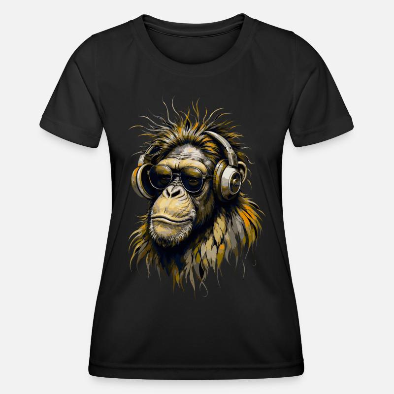 Cool monkey with headphones - Women's Functional T-Shirt - black