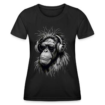 Cooler Musikaffe mit Kopfhörern - Graustufen - Frauen Funktions-T-Shirt - Schwarz - Vorne - AI Model Female 172 light (172cm)