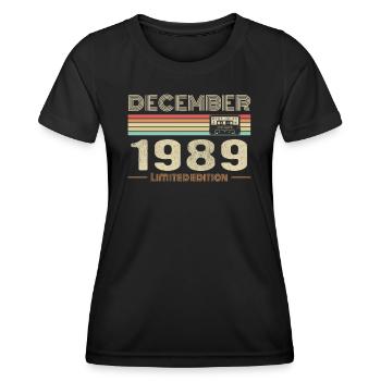 Décembre 1989 anniversaire Décembre 1989 Décembre - T-shirt sport Femme - noir - Devant - AI Model Female 172 light (172cm)