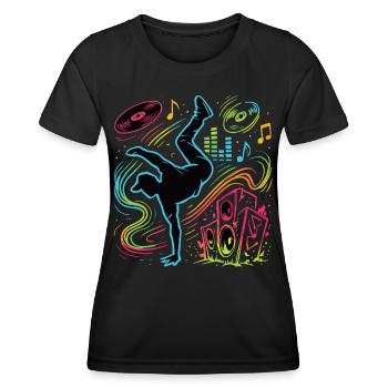 Breakdance Neon Style – Musik & Street Art - Frauen Funktions-T-Shirt - Schwarz - Vorne - AI Model Female 172 light (172cm)