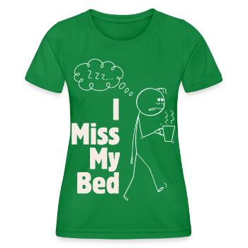 Ich vermisse das Bett – lustige Grafiken mit Kaffee - Frauen Funktions-T-Shirt - Kelly Green - Vorne - AI Model Female 172 dark (172cm)