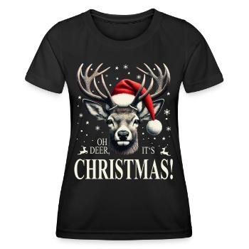 Hirsch mit Weihnachtsmütze Christmas Weihnacht - Frauen Funktions-T-Shirt - Schwarz - Vorne - AI Model Female 172 light (172cm)