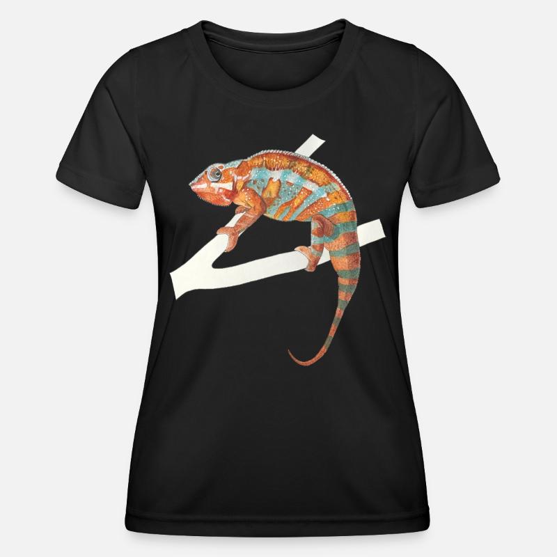 orange turquoise chameleon Chamaeleon zeylandicus - Women's Functional T-Shirt - black