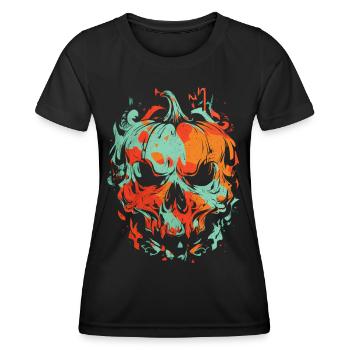 Horror Kürbis Schädel – Grunge Art Design - Frauen Funktions-T-Shirt - Schwarz - Vorne - AI Model Female 172 light (172cm)