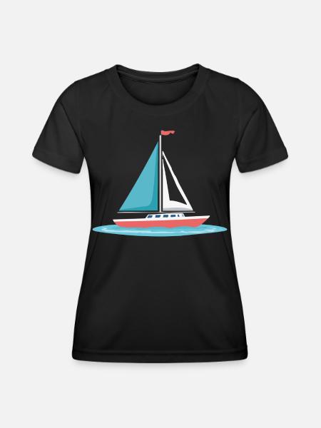 Segelboot Grafik in Mint & Rot - Frauen Funktions-T-Shirt - Schwarz
