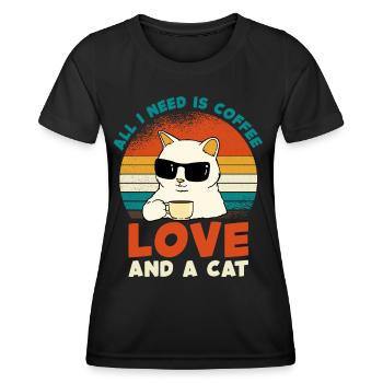 Kaffee Katze Liebe Retro - Frauen Funktions-T-Shirt - Schwarz - Vorne - AI Model Female 172 light (172cm)